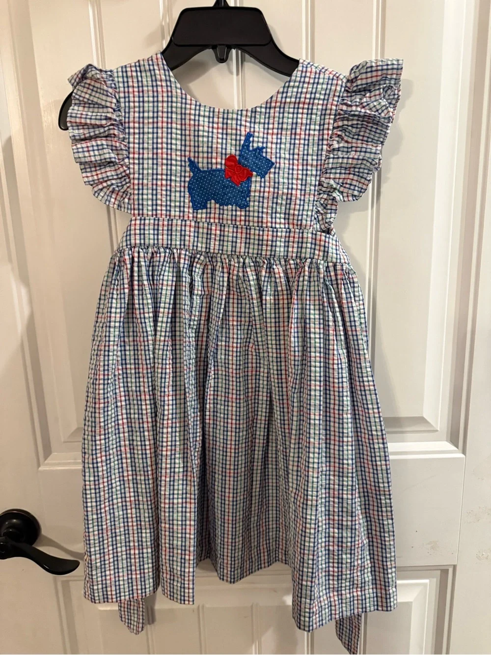 Girls Blue & Red Plaid Sundress with Scottie Applique
